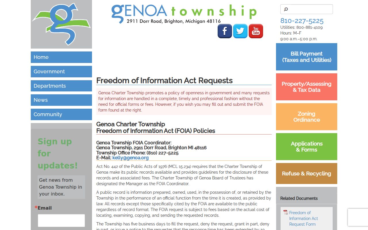 Genoa Township residents directory FOIA request information