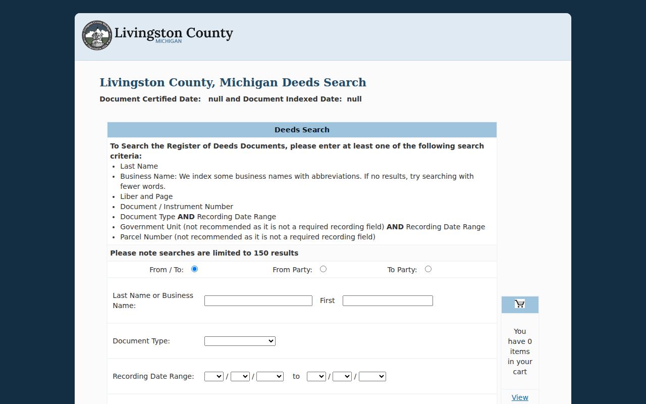 Genoa Township residents directory Livingston County deed index