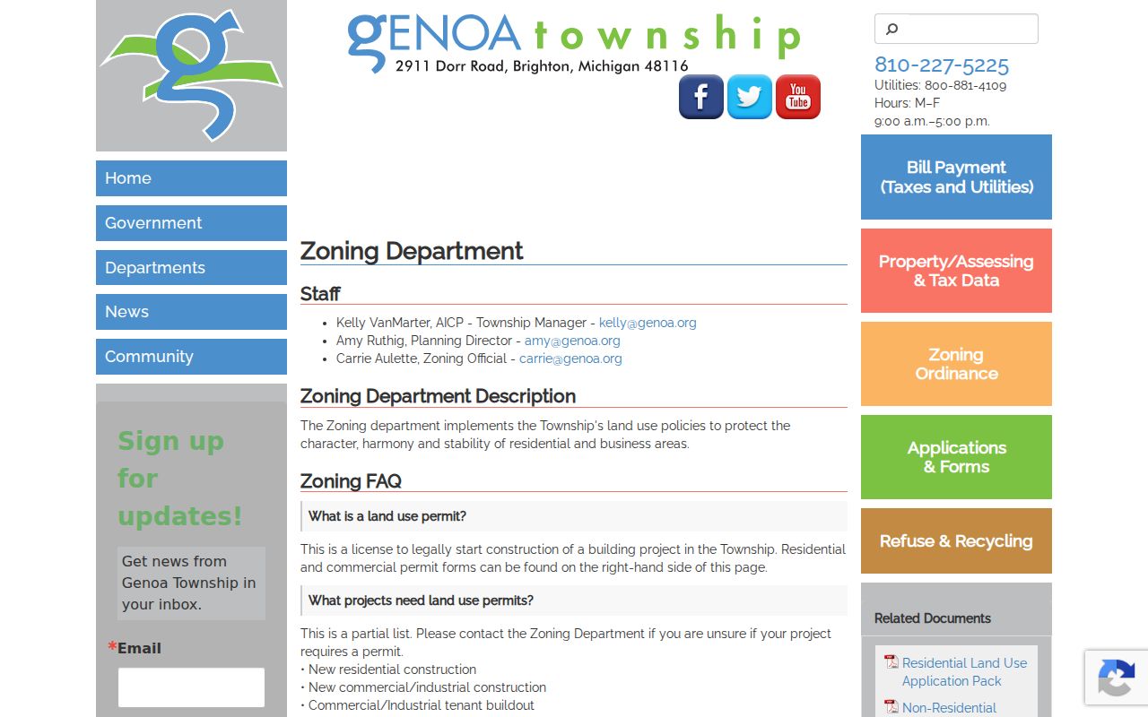 Genoa Township neighbors page view of zoning address records