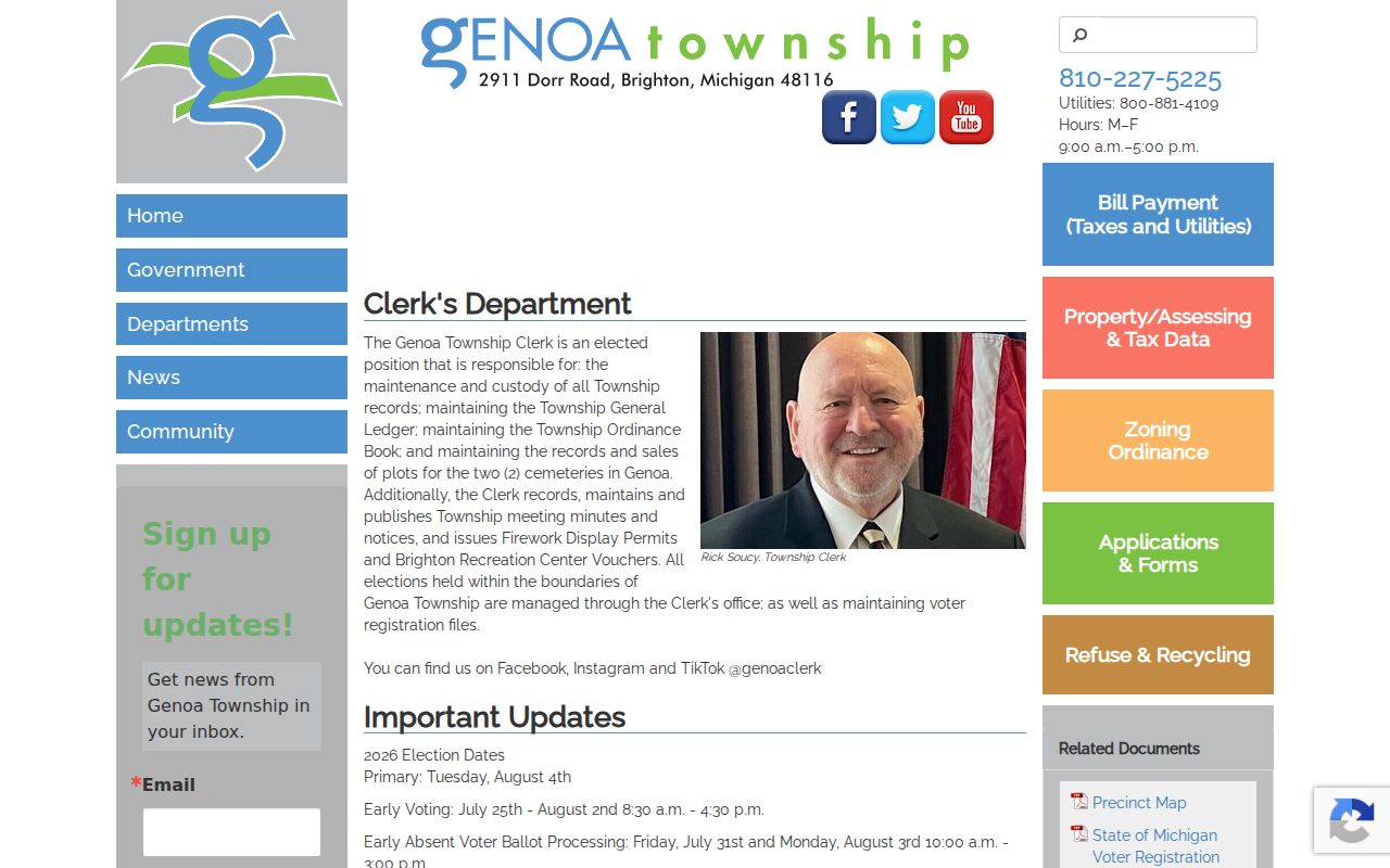 Genoa Township neighbors page view of Township Clerk records