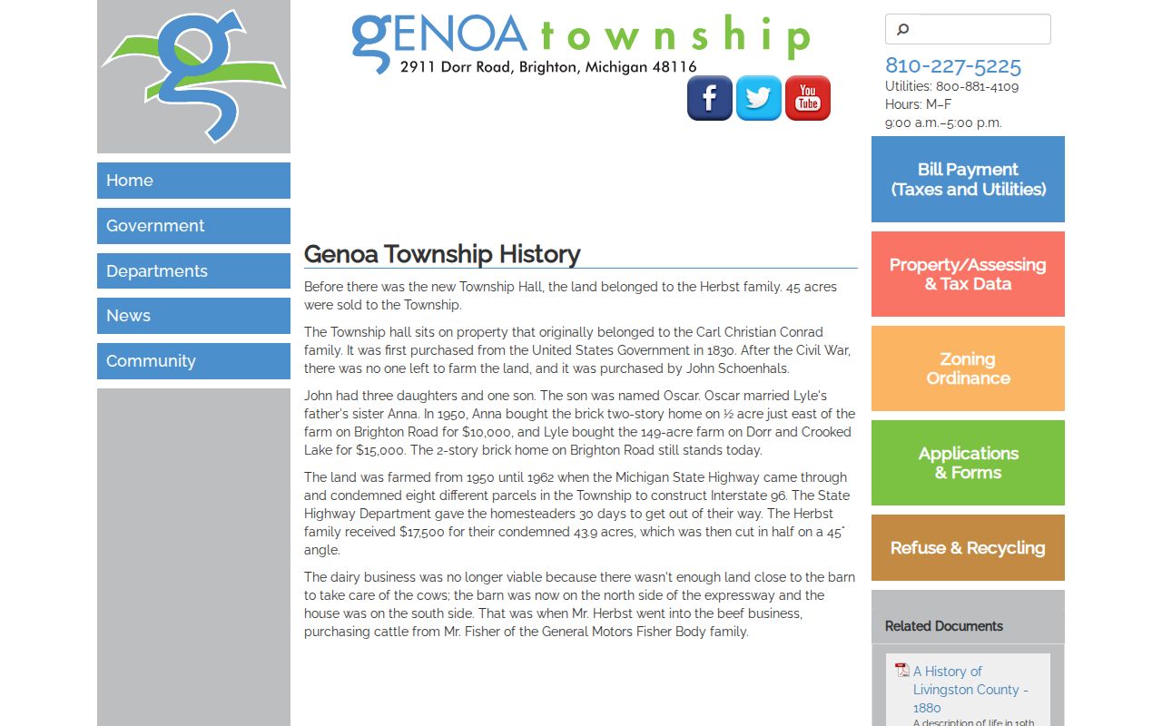 Genoa Township neighbors page view of local history records