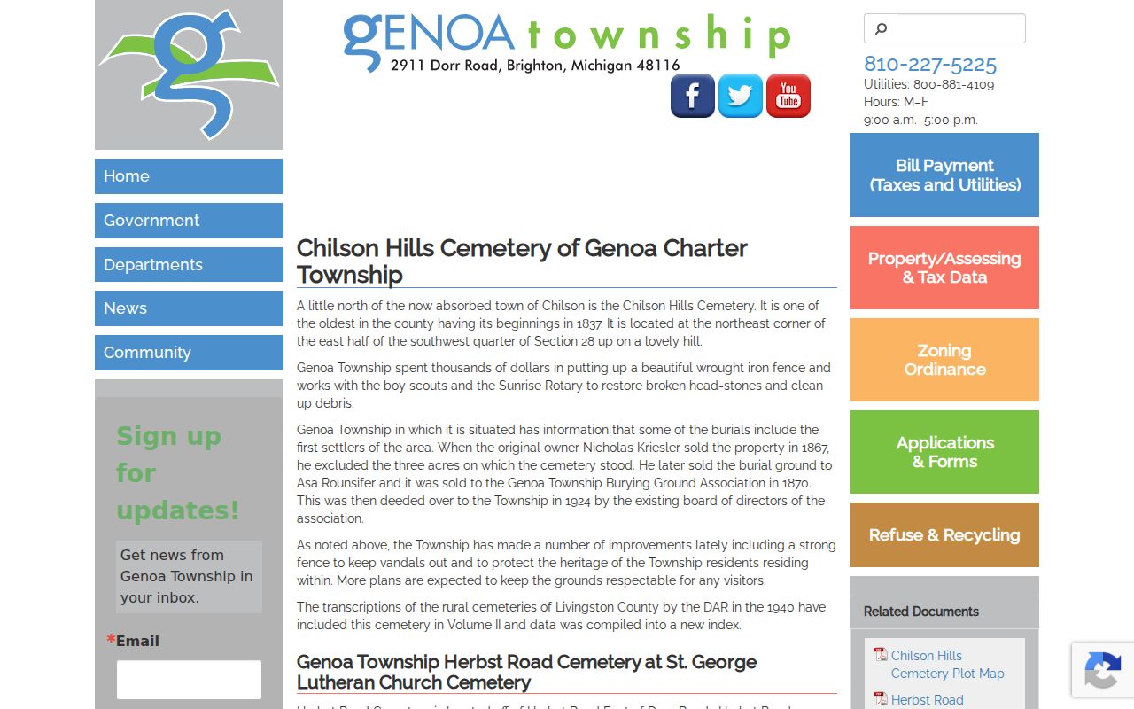 Genoa Township neighbors page view of cemetery records