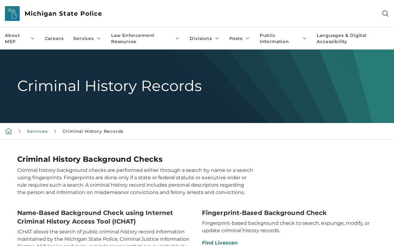 Genoa Township resident lookup view of Michigan MSP ICHAT records service